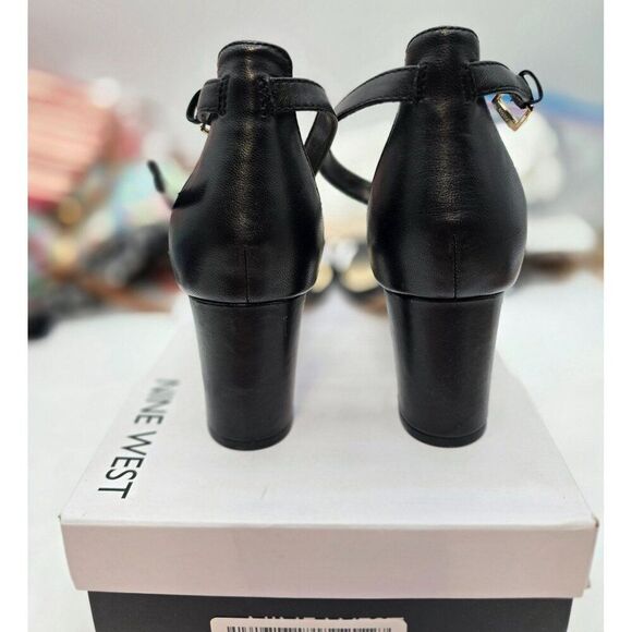 Nine West Black Faux Leather Open-Toe Ankle Strap Heels - Womens Size 8 - Picture 4 of 7